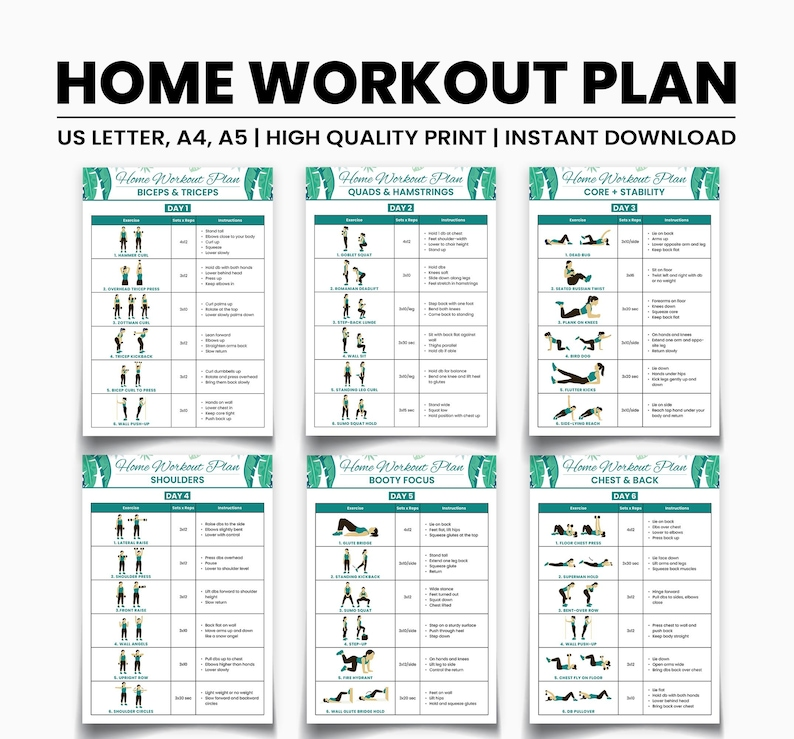 Home Workout Program for Women 6-Day Split Routine